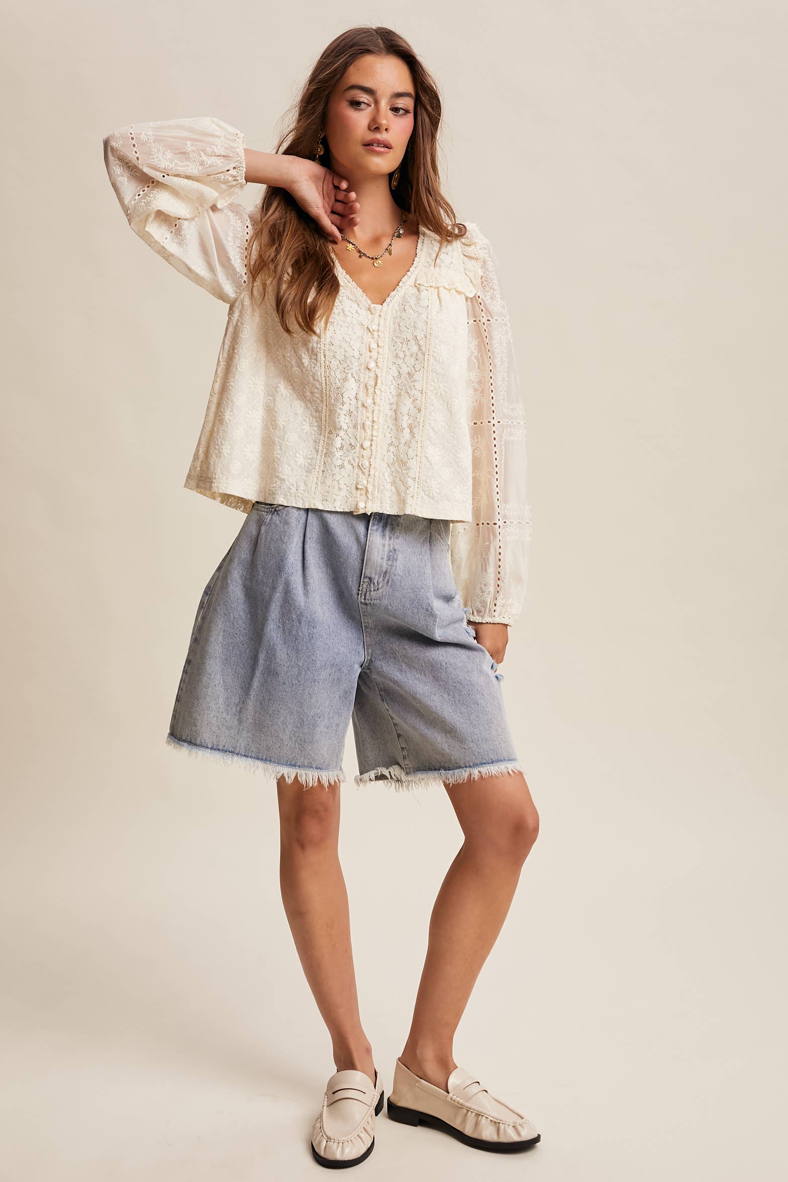 Evangeline Lace Button Blouse