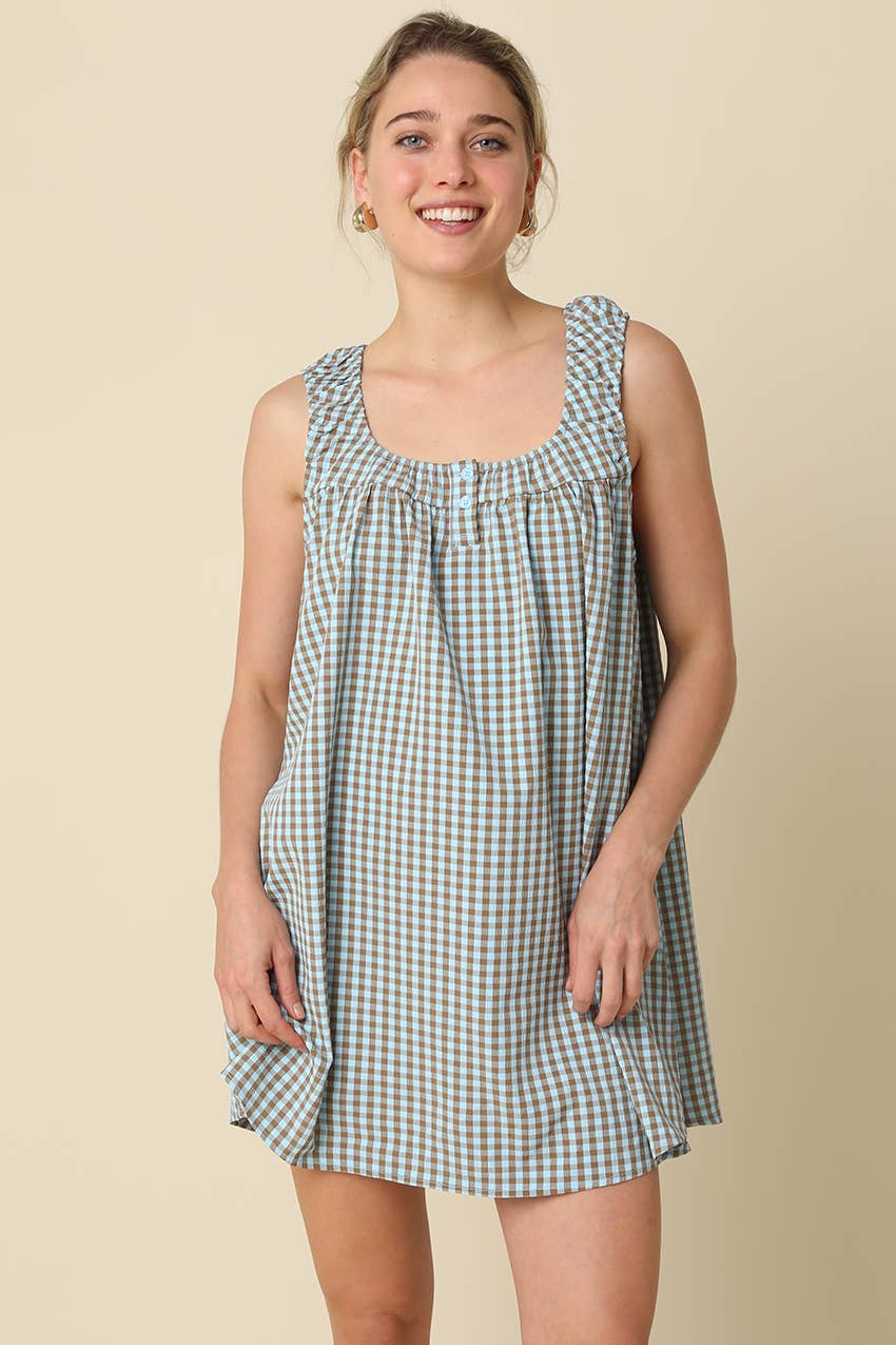 Randy Gingham Mini Dress in Red & Ivory