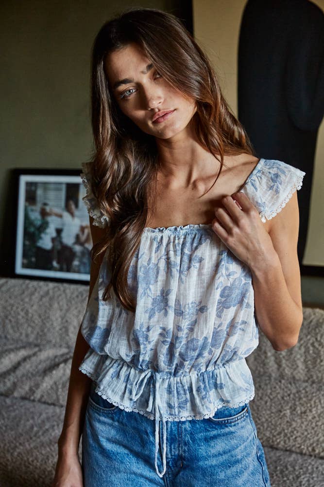 Amelia Floral Print Sleeveless Peplum Top