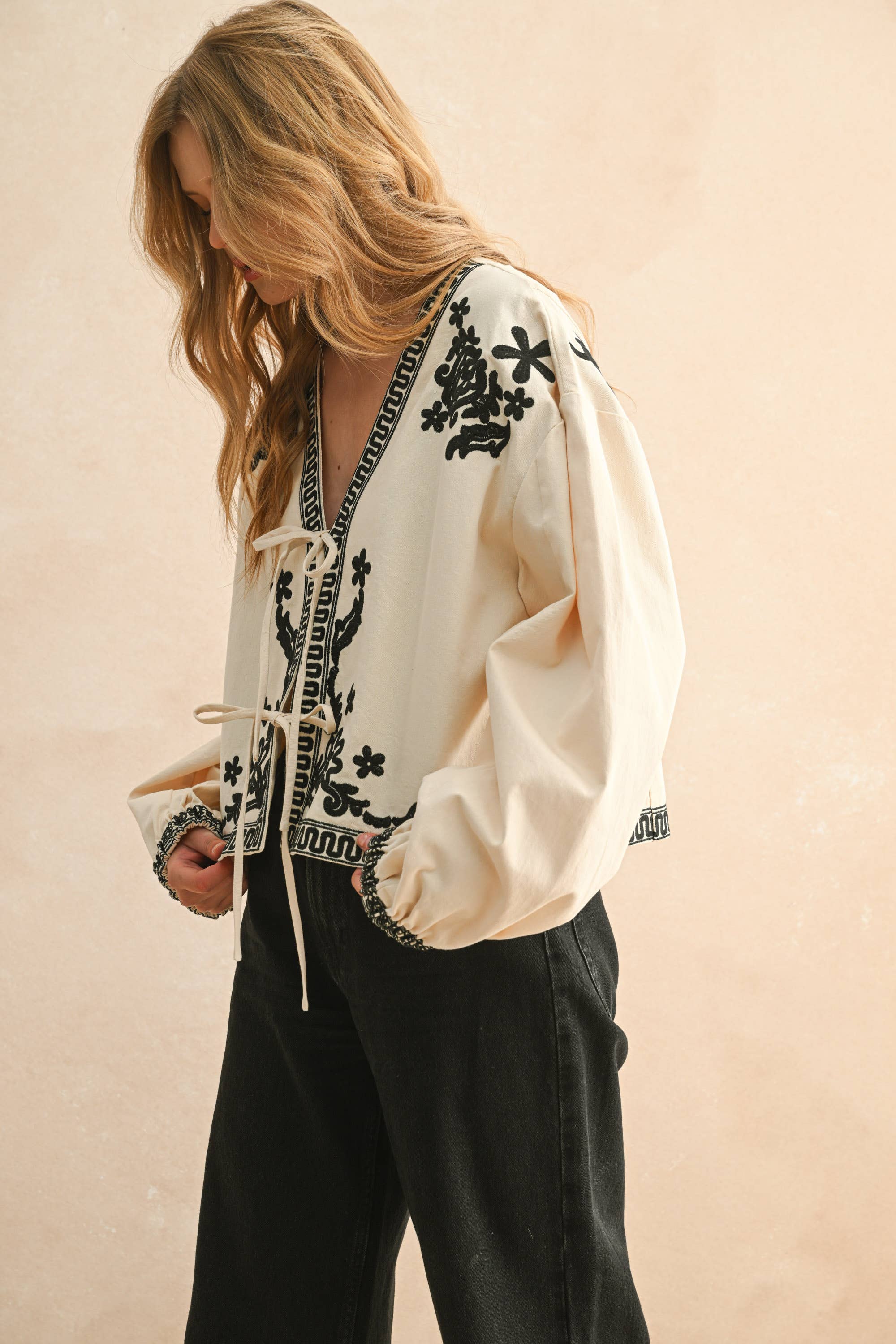 Ophelia Floral Patch Detailed Tie Front Top