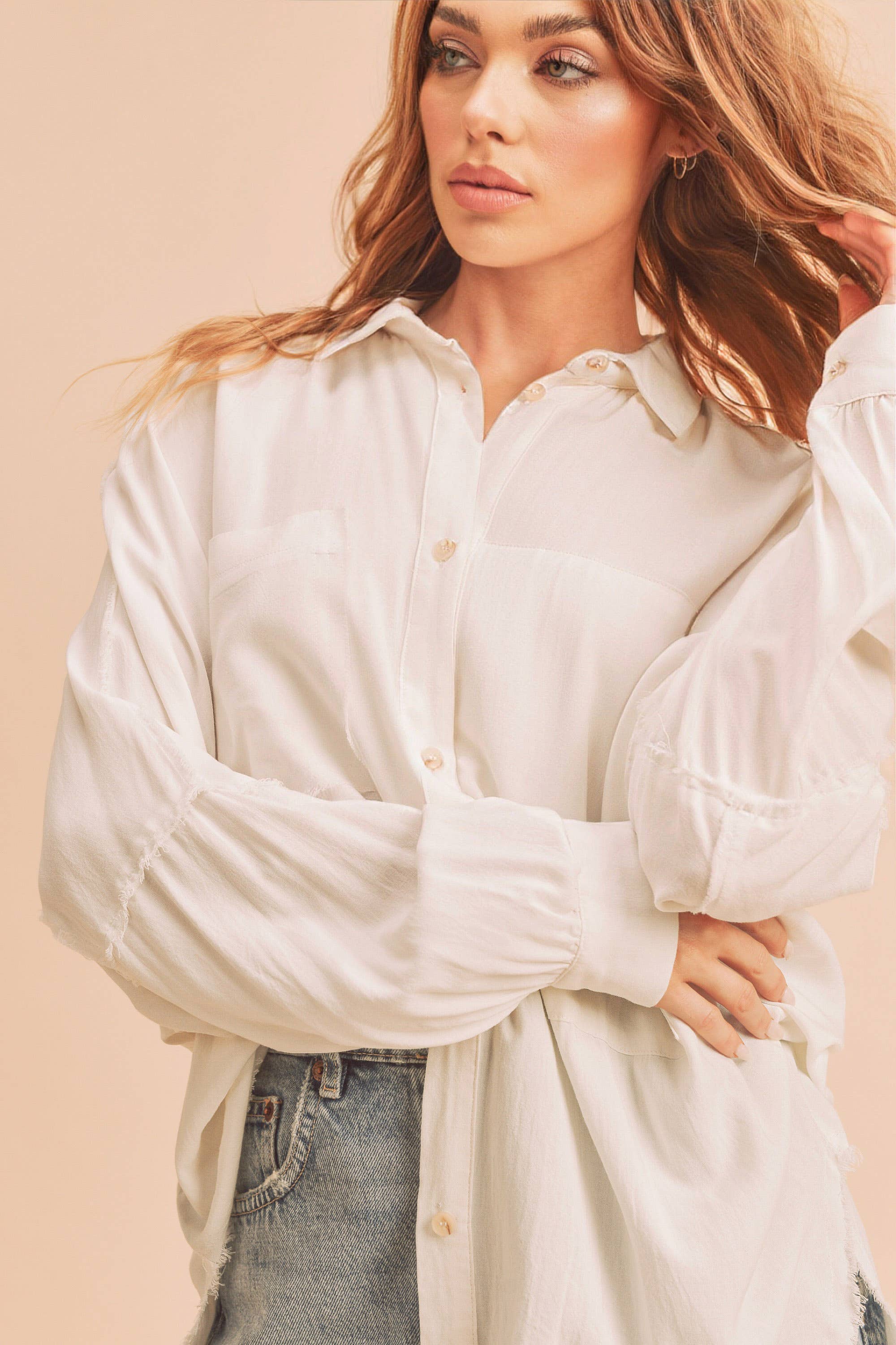 Delphine Button Up Top in Ivory