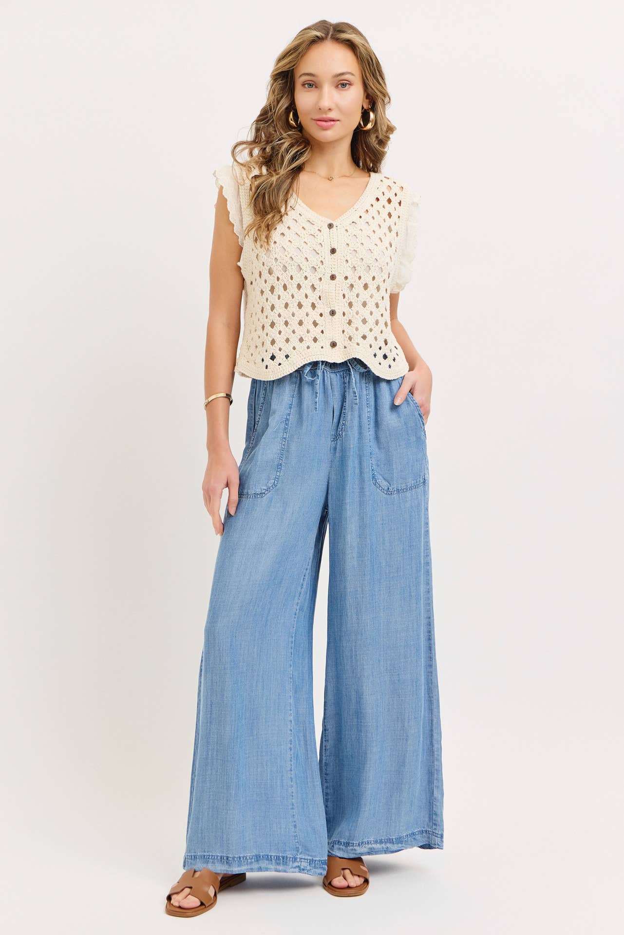 Spenser Light Denim Tie Waist Pants