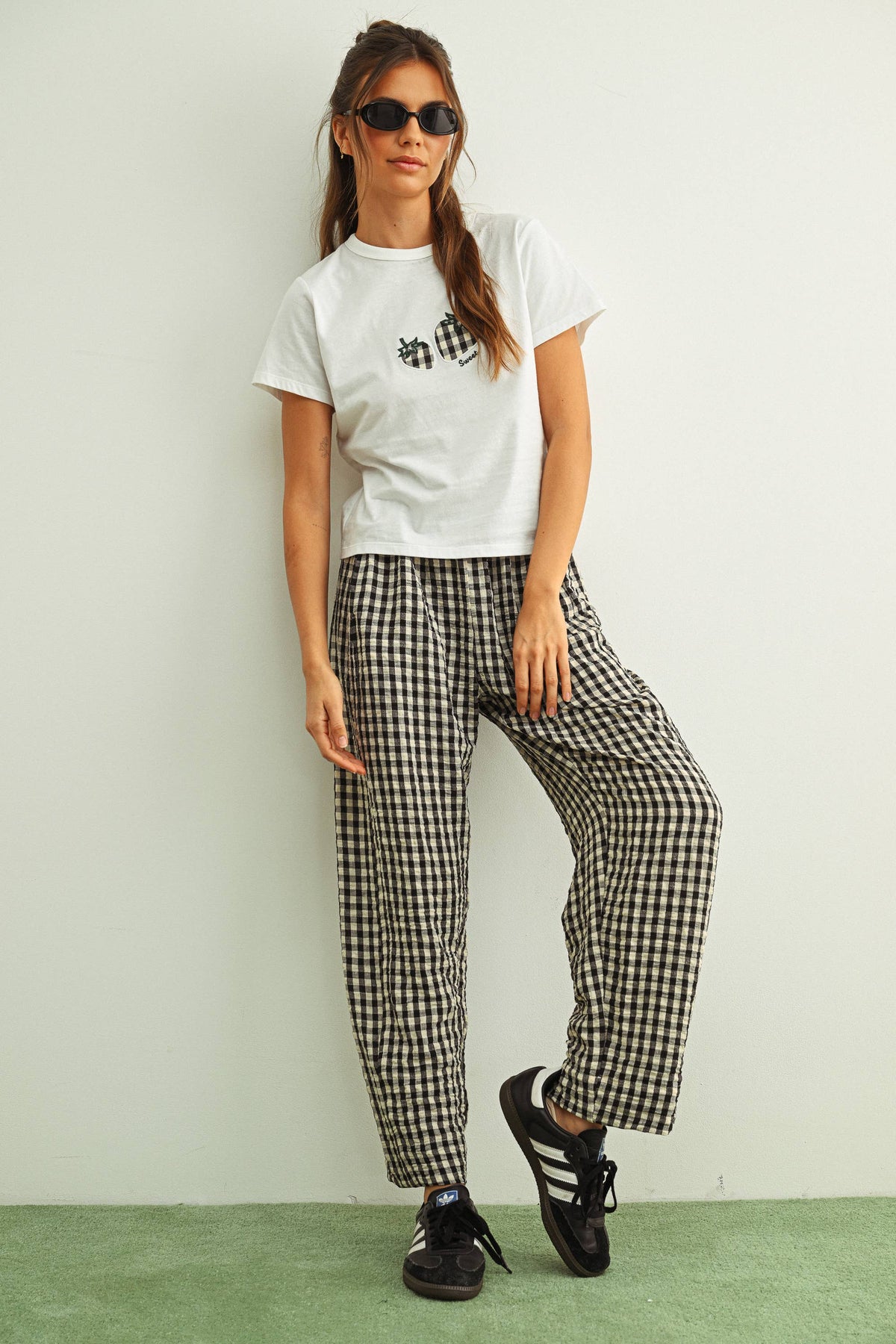 Patch Gingham Cotton Top in White & Black