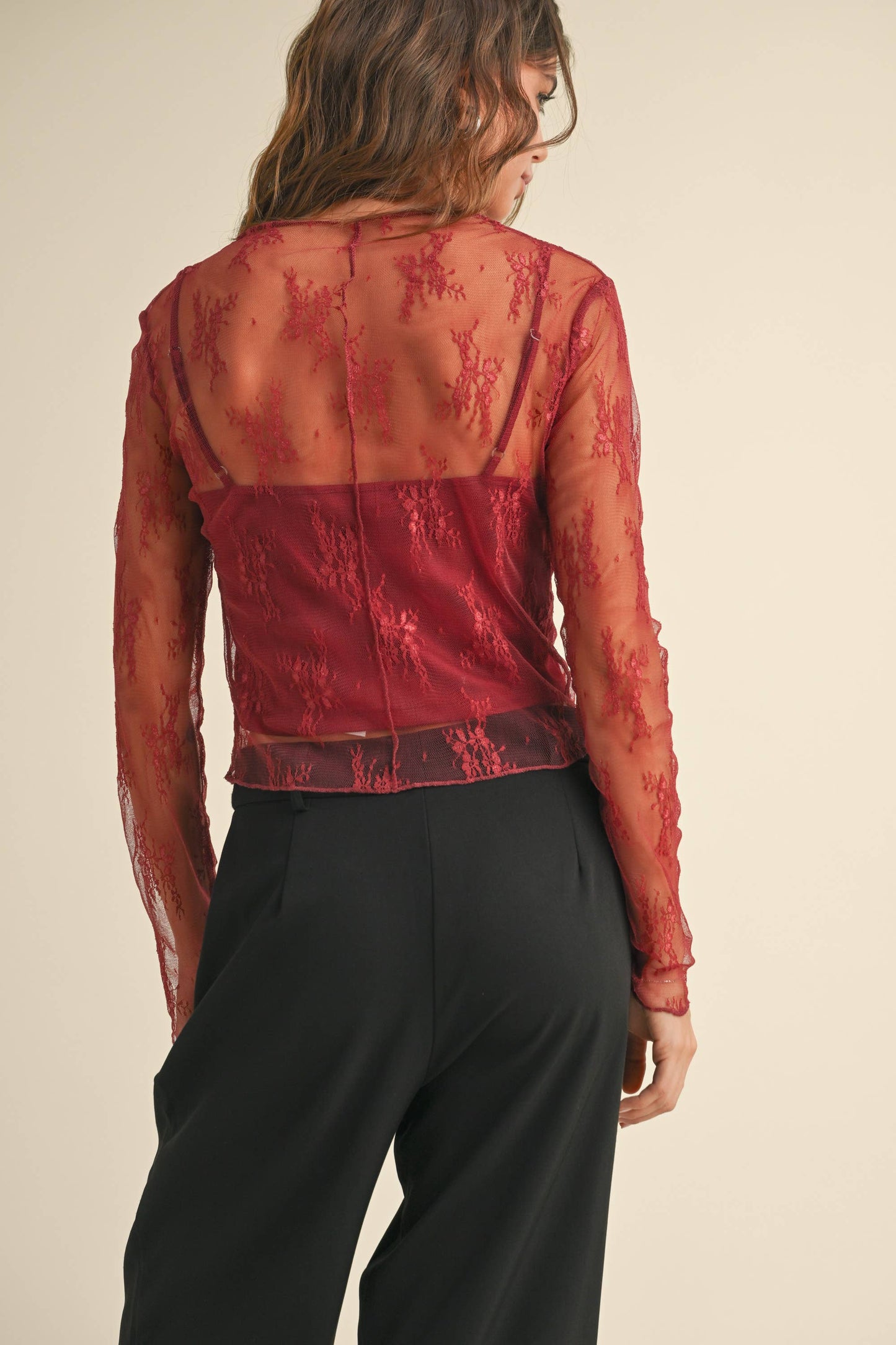 Leia Lace Top in Wine