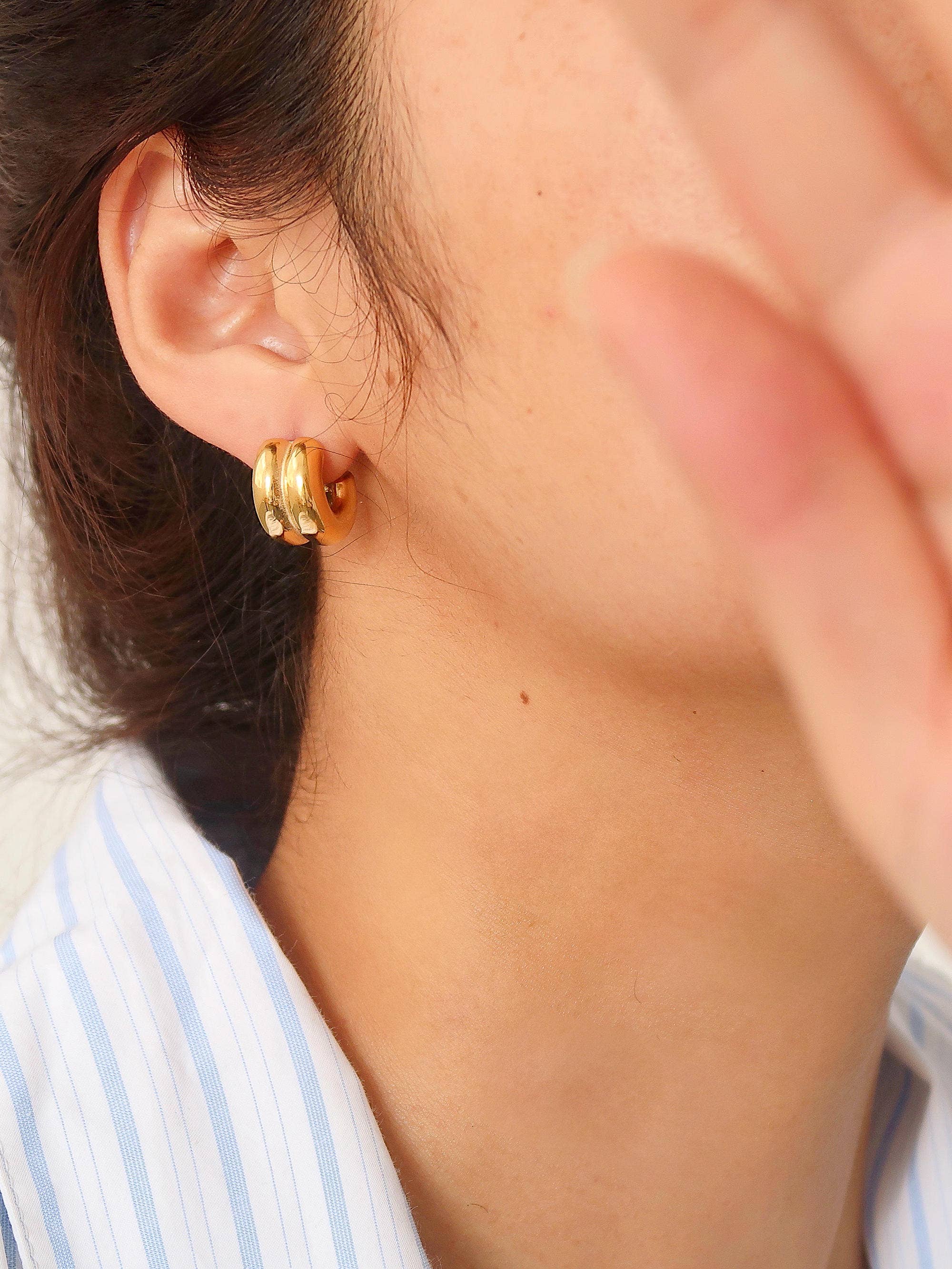 Emma Yellow Gold Double C-Hoop Earring