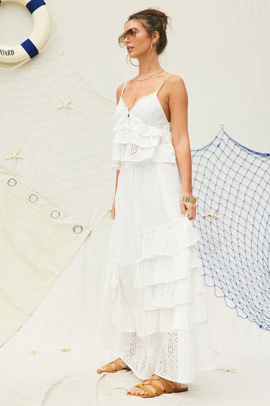 Court Eyelet Ruffle Maxi Skirt