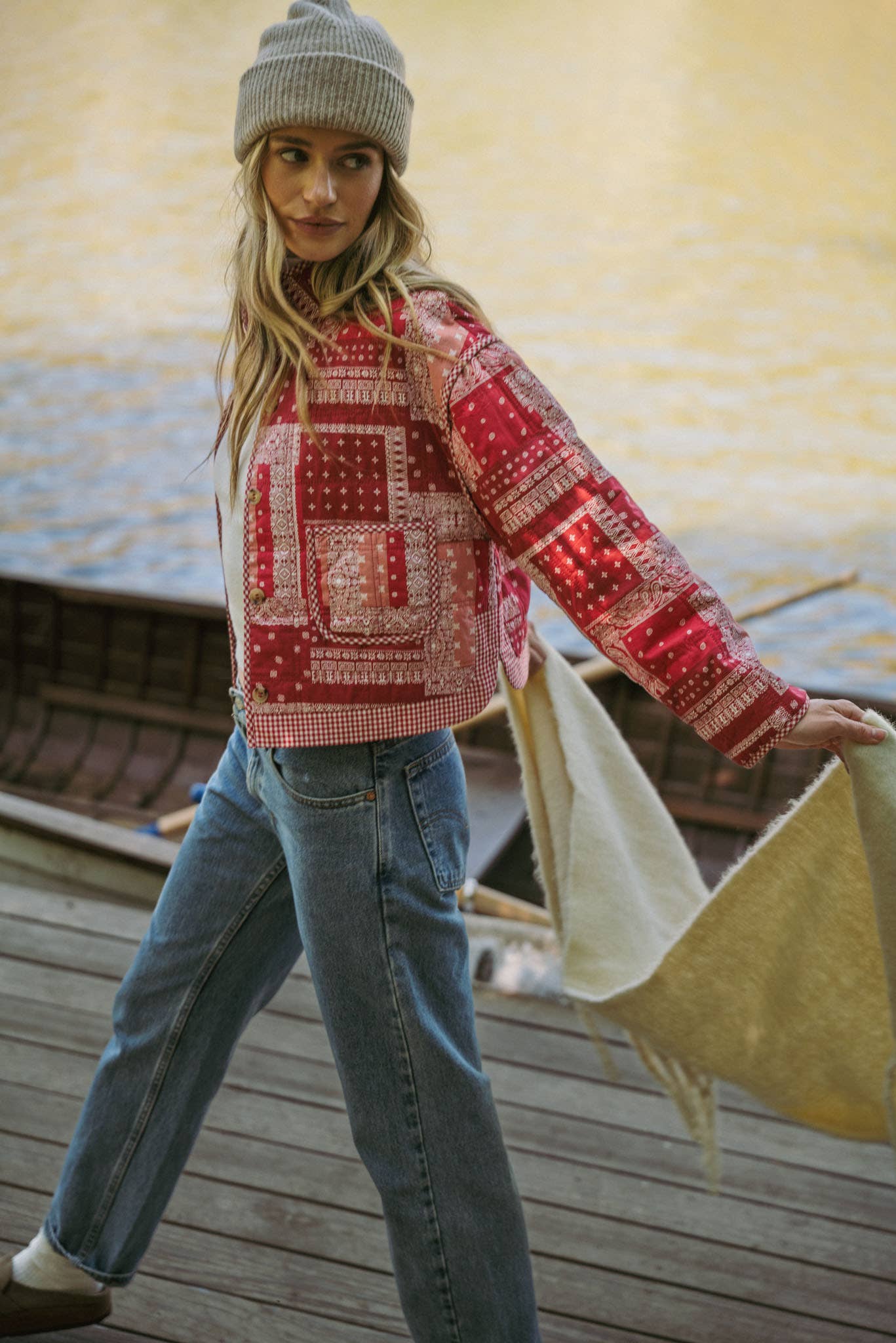 Maya Bandana Quilted Jacket in Red