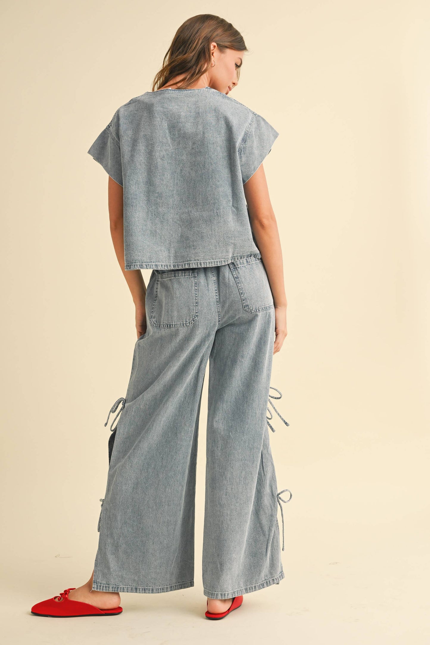 PRE-ORDER Quinn Denim Tie Front Top
