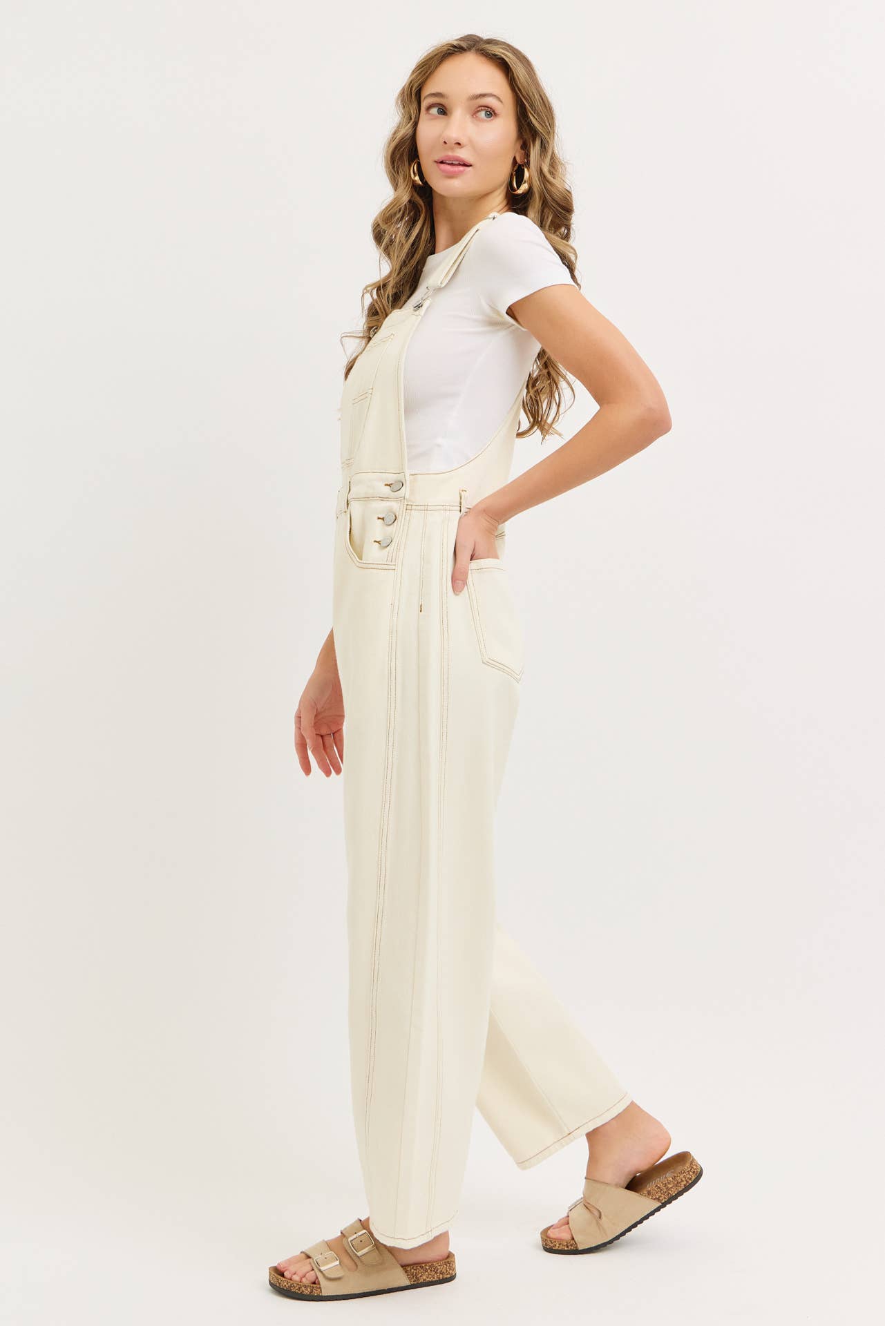 Aiden Barrel Leg Denim Jumpsuit in Milk