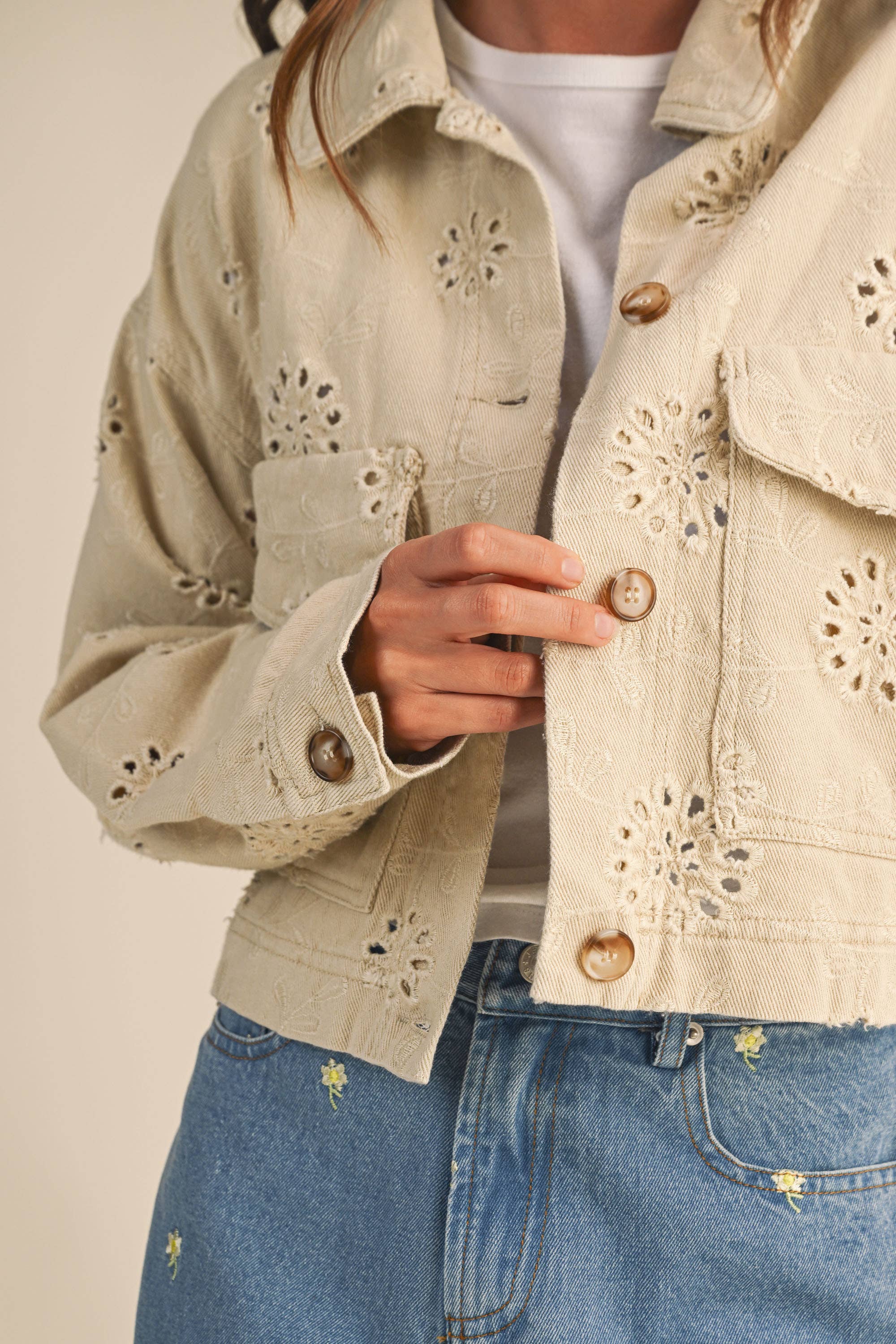 Eyelet Edge Cropped Jacket