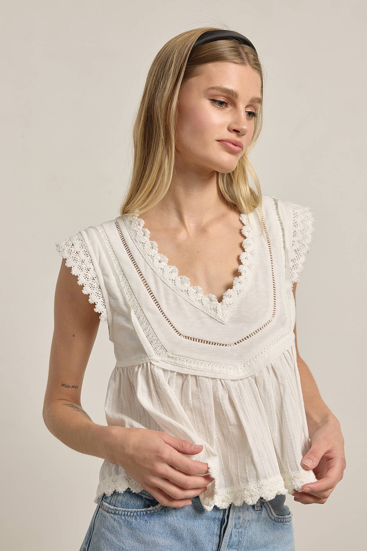 Rosalie Vintage Lace Peplum Top in Ivory