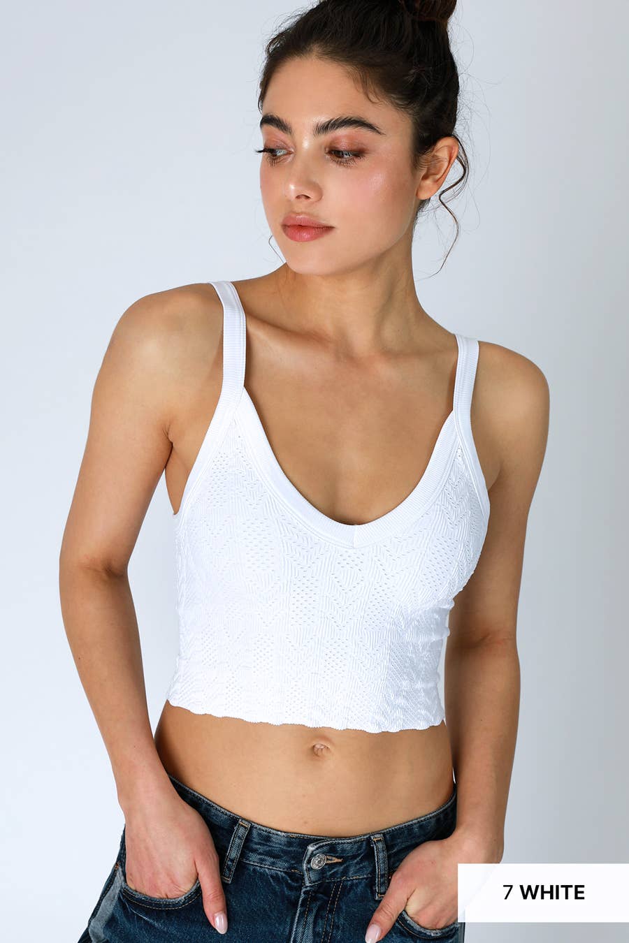 Lace Textured Crop Top in White