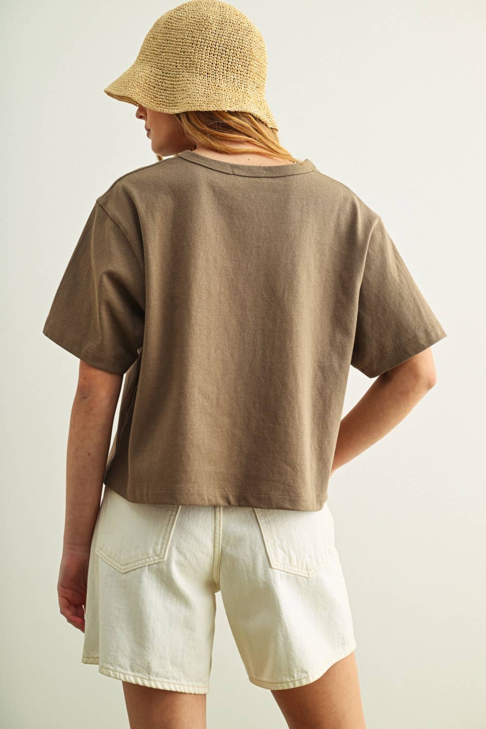 Lena Linen Knit Crew Top in Oatmeal