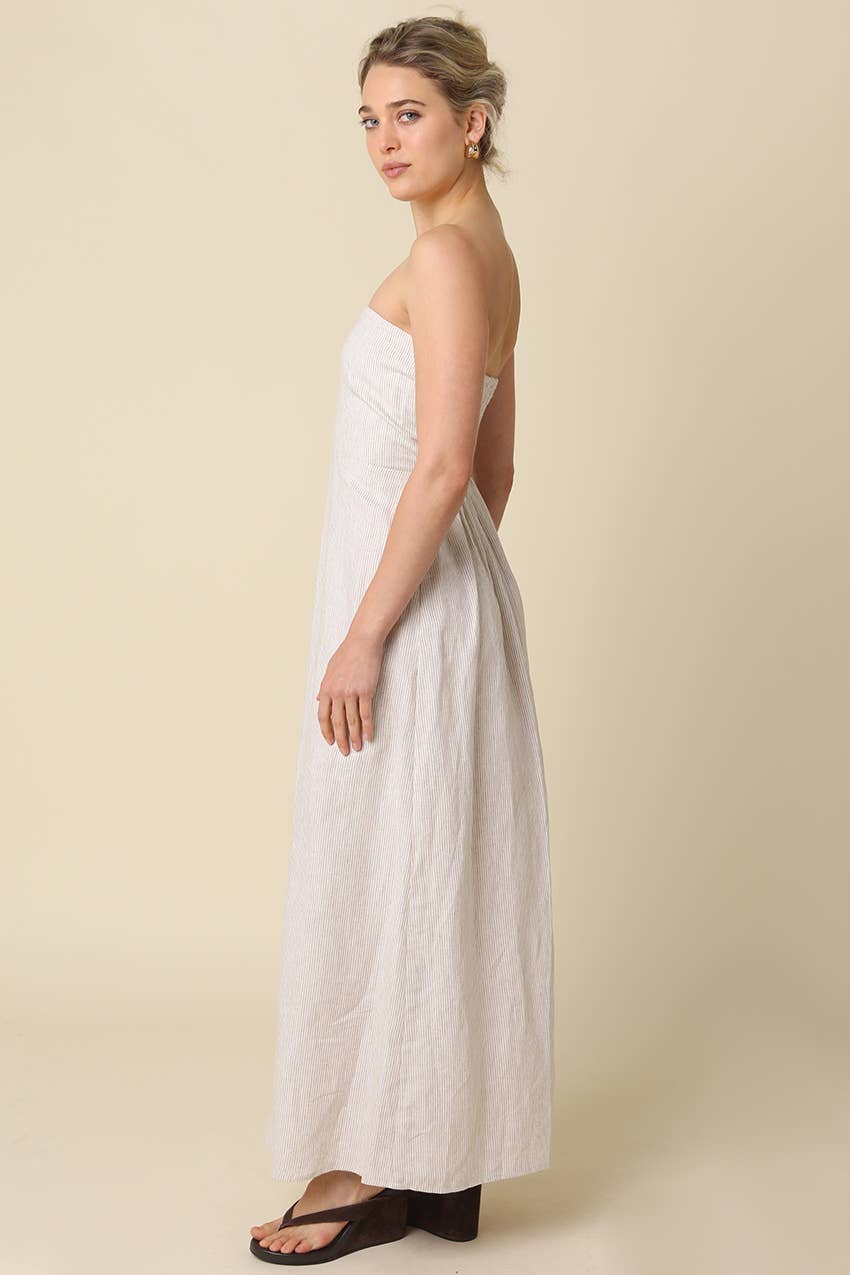 Milard Linen Khaki Striped Dress