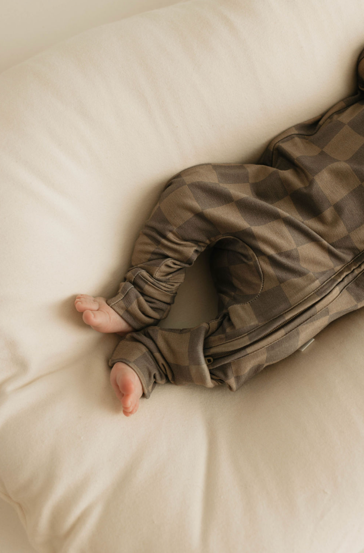Brown Checkerboard Zip Pajamas