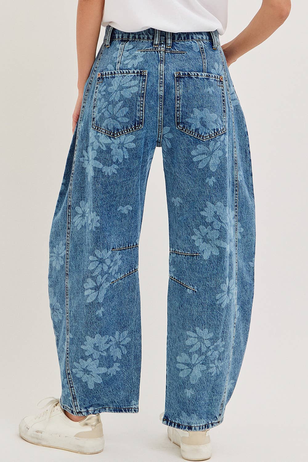Calla Floral Print Barrel Jeans