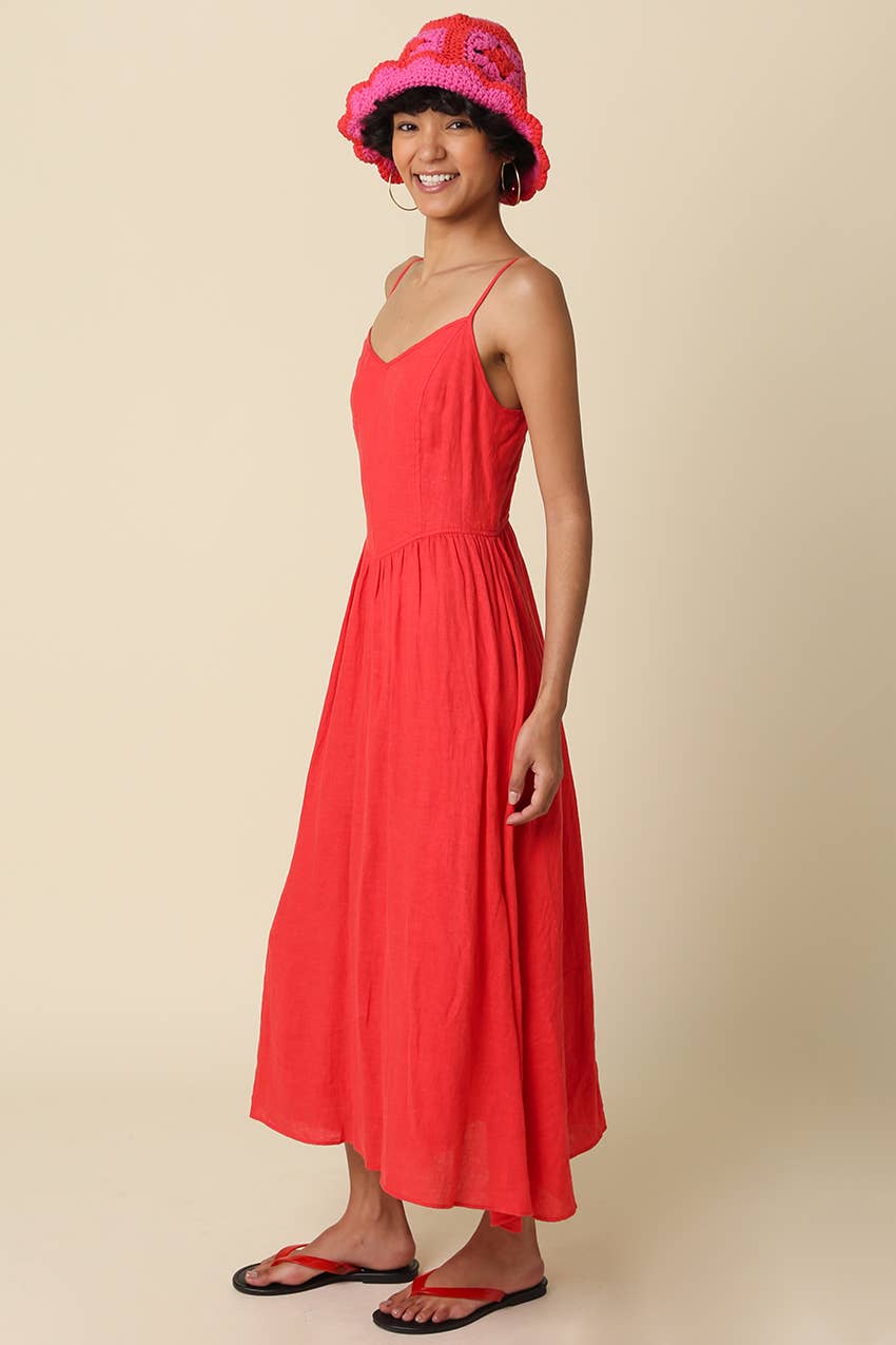 Jodi Linen Maxi Dress in Red