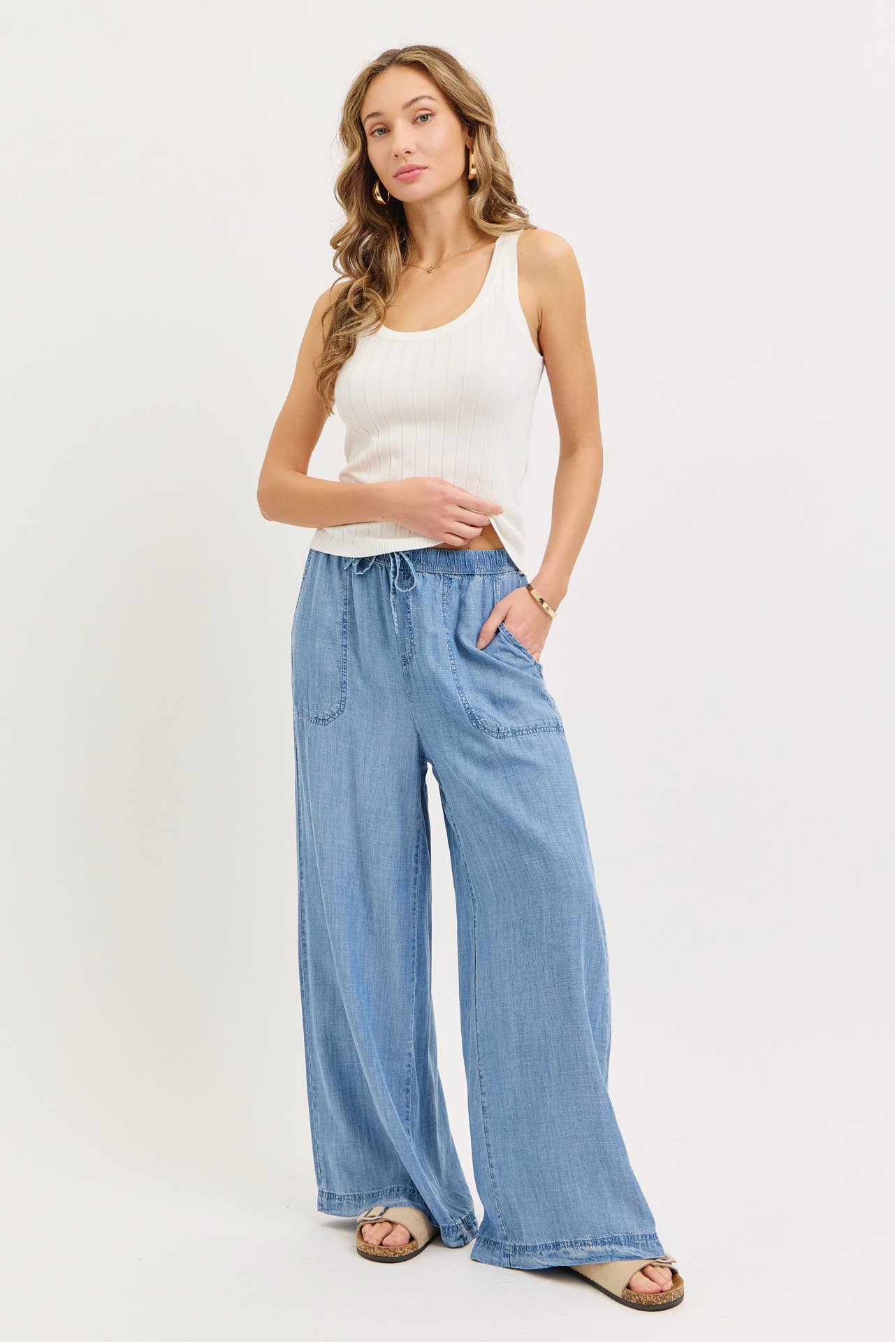 Spenser Light Denim Tie Waist Pants
