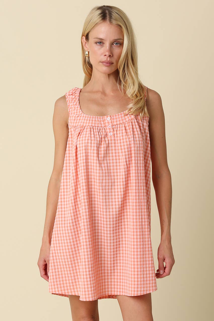 Randy Gingham Swing Mini Dress in Sherbet Orange