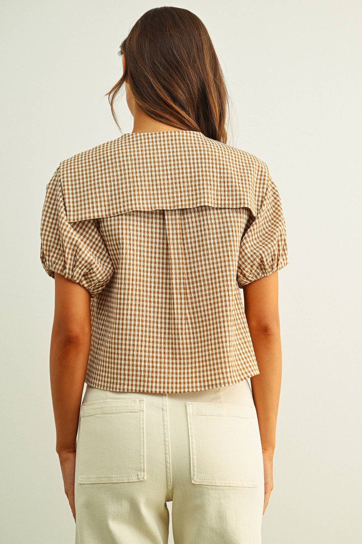 Darcy Gingham Tie-Front Top in Mocha