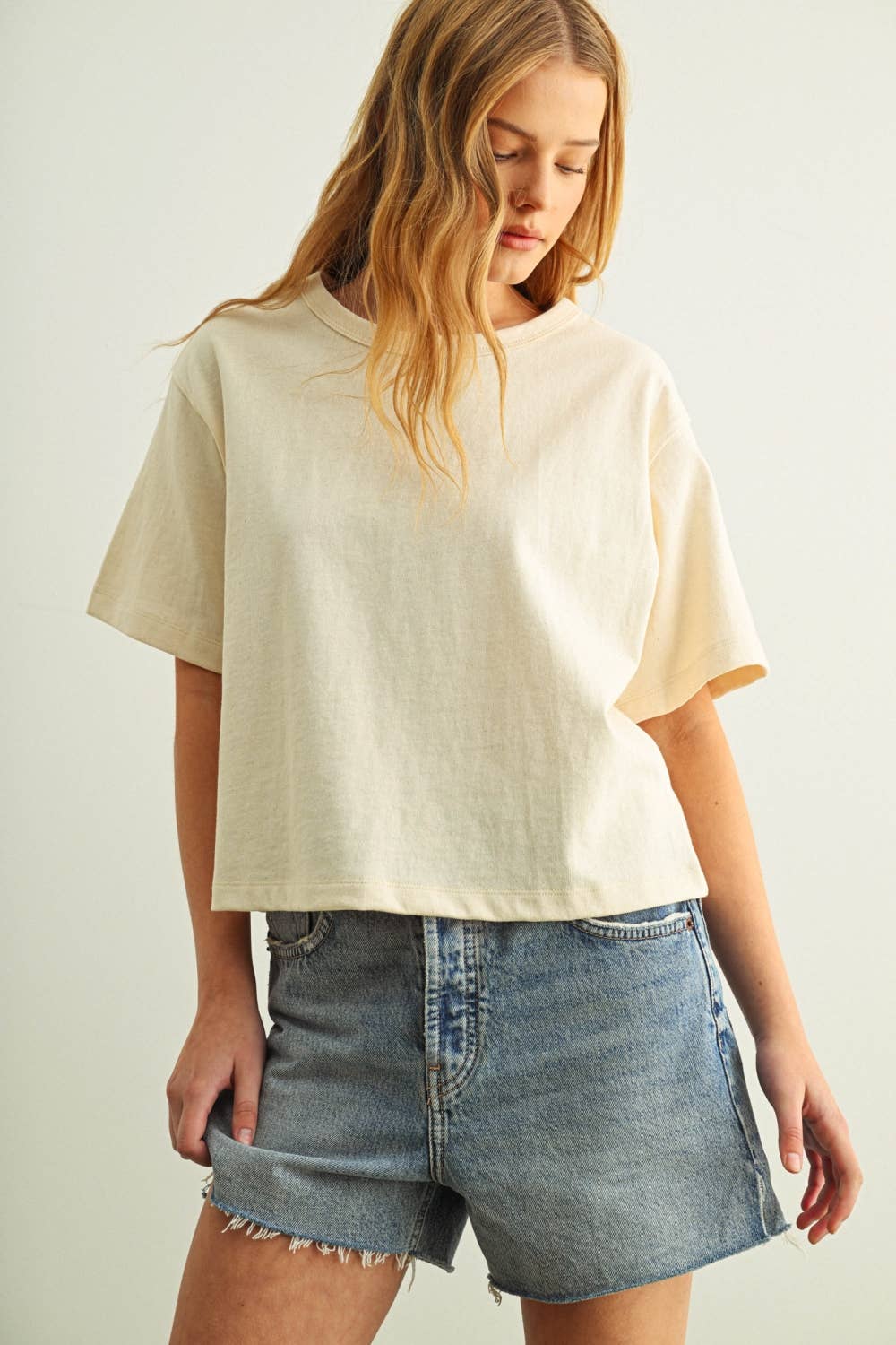 Lena Linen Knit Crew Top in Oatmeal