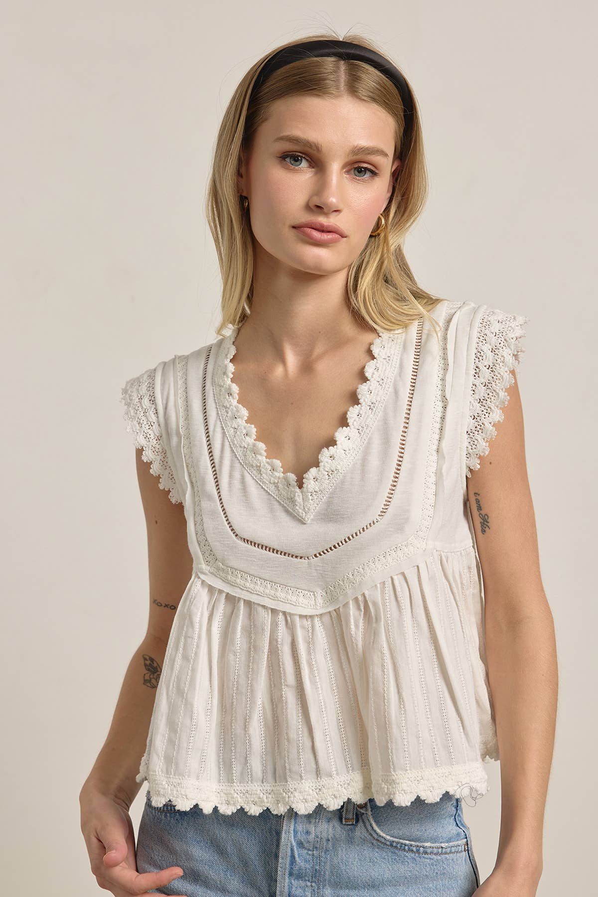 Rosalie Vintage Lace Peplum Top in Ivory