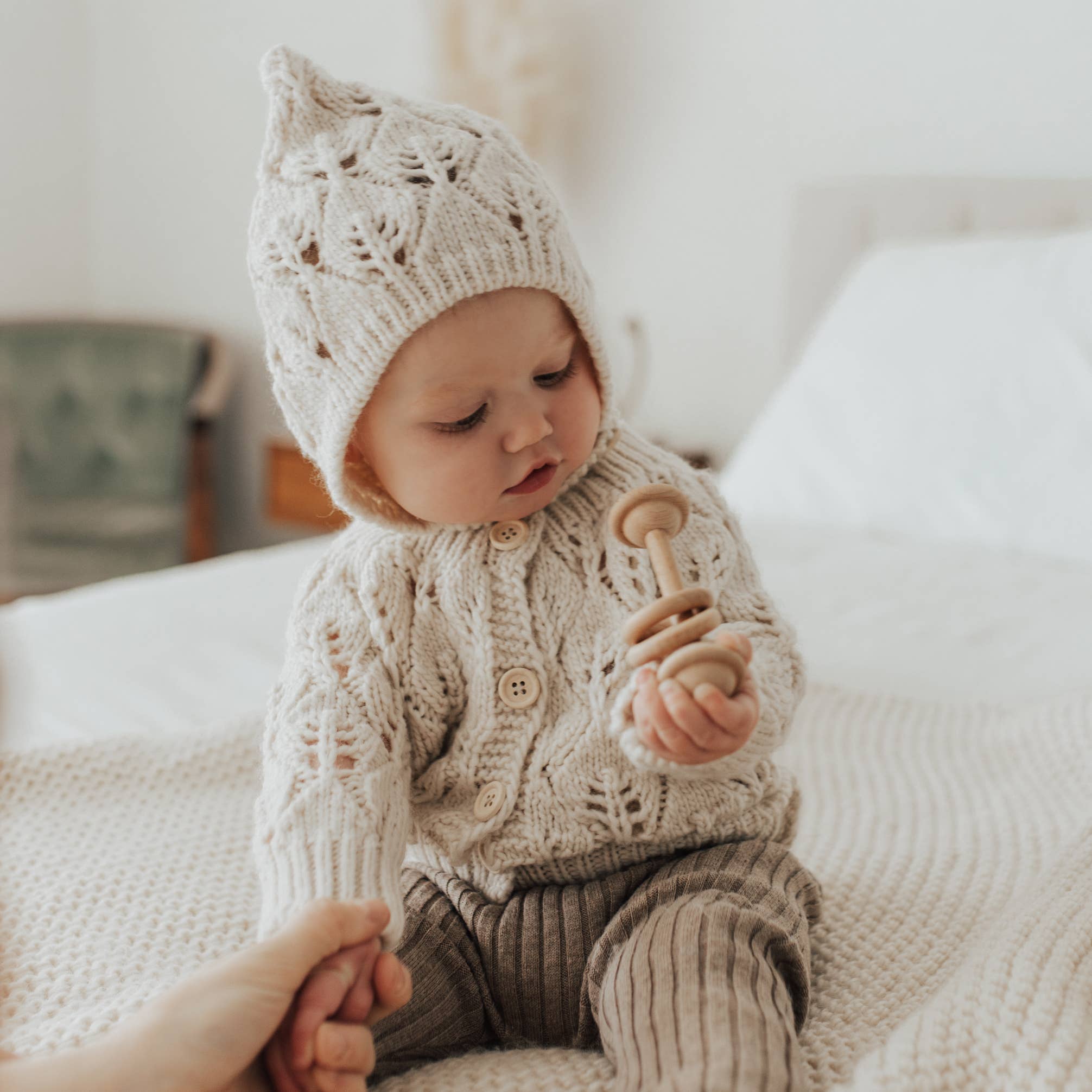 Leaf Lace Hand Knit Baby Cardigan