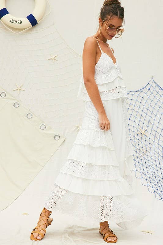 Court Eyelet Ruffle Maxi Skirt