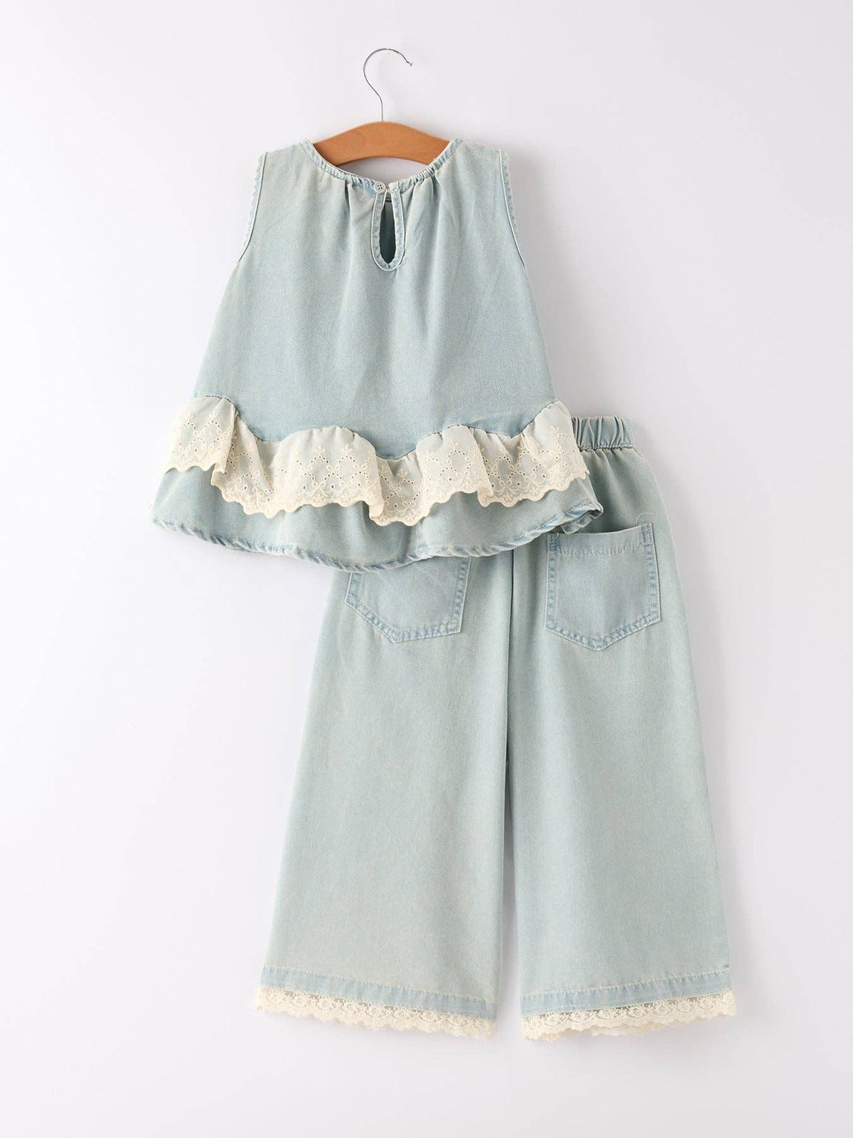 Summer Light Denim Lace Girls Set