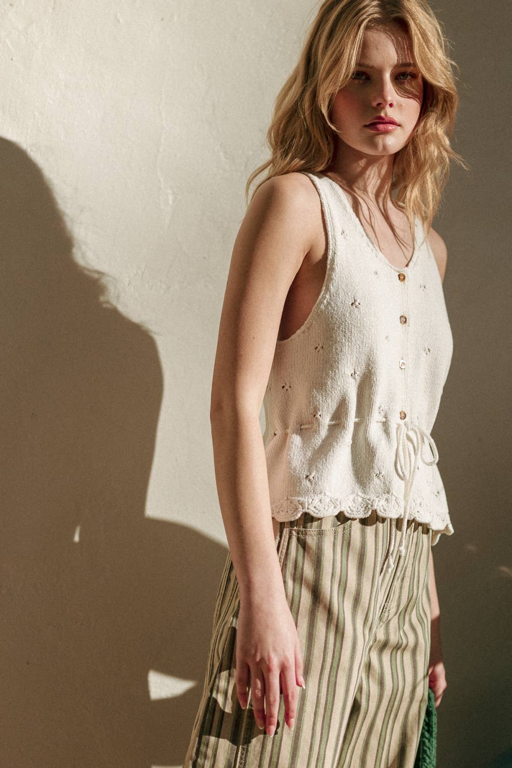 Elise Scalloped Knit Button Top