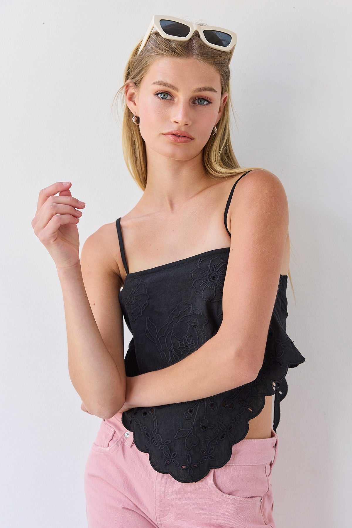 Scarlett Scallop Eyelet Tie Top