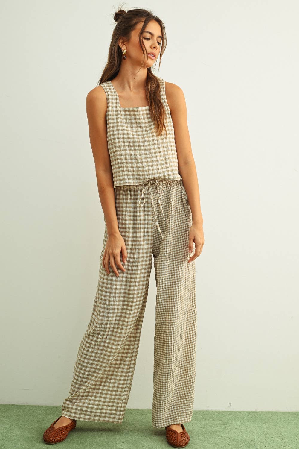 Cooper Gingham Top in Beige