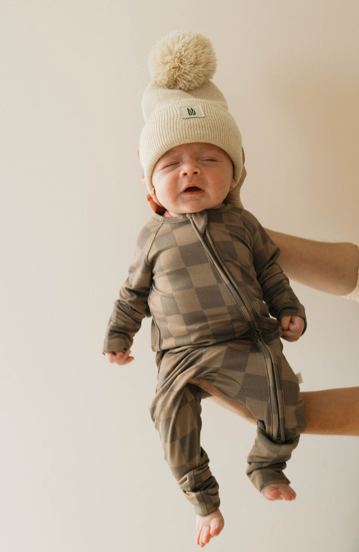 Brown Checkerboard Zip Pajamas