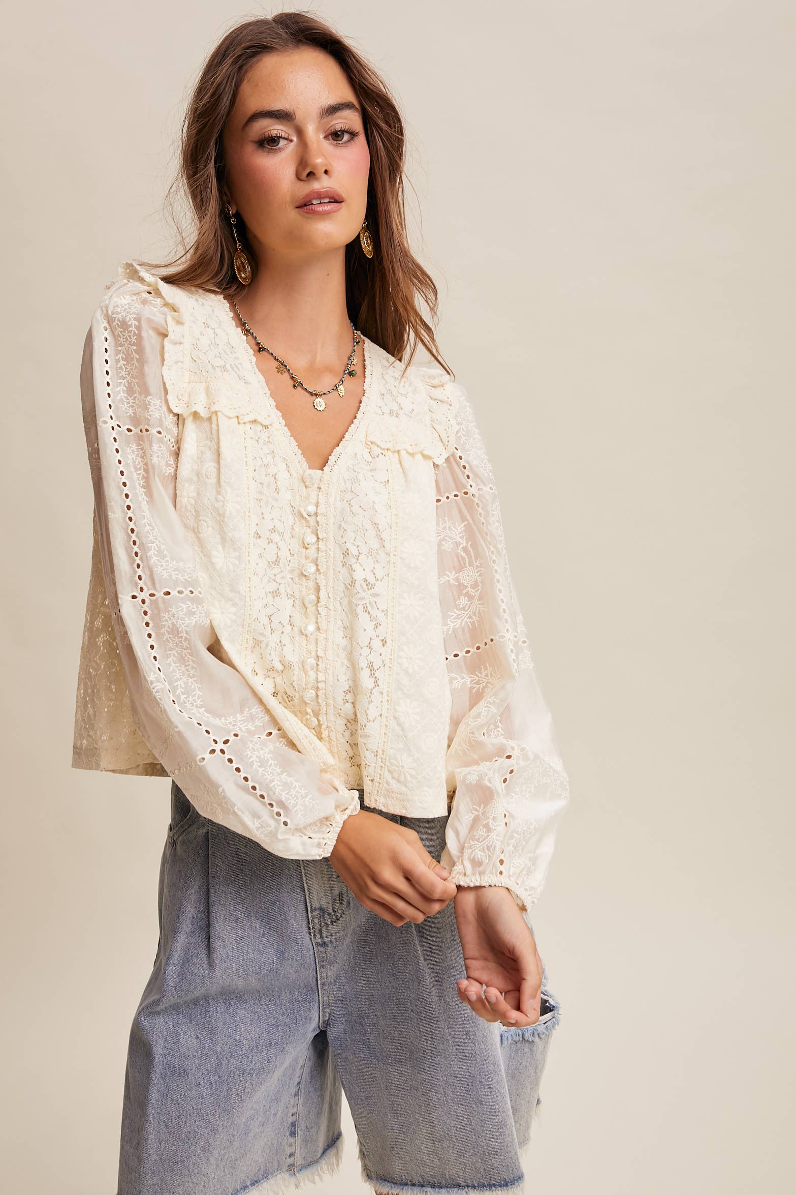 Evangeline Lace Button Blouse
