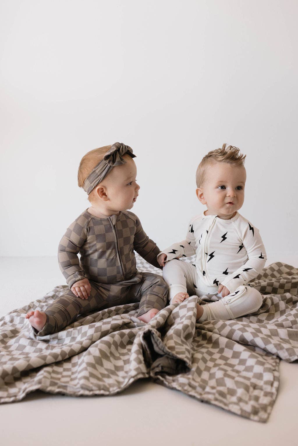 Brown Checkerboard Zip Pajamas