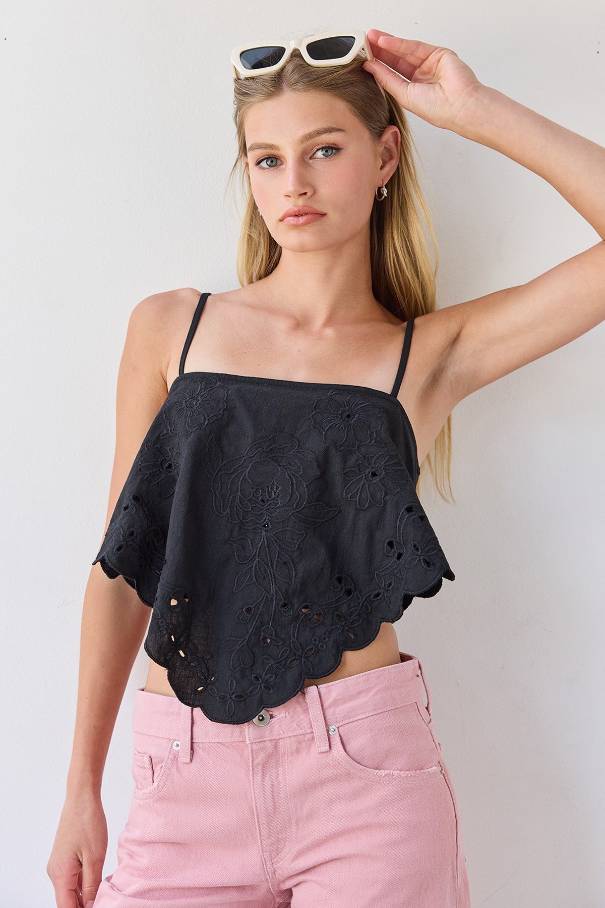 Scarlett Scallop Eyelet Tie Top