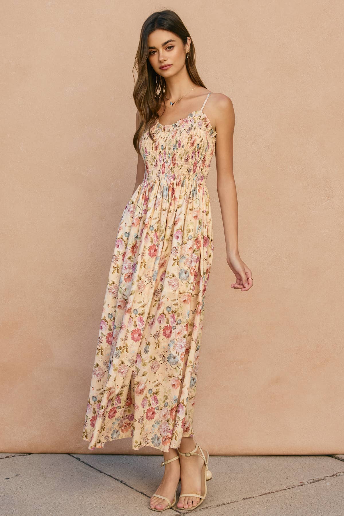 Roselyn Smocked Floral Midi Dress