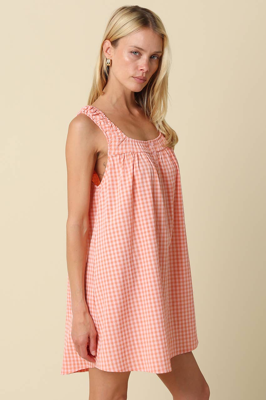 Randy Gingham Swing Mini Dress in Sherbet Orange
