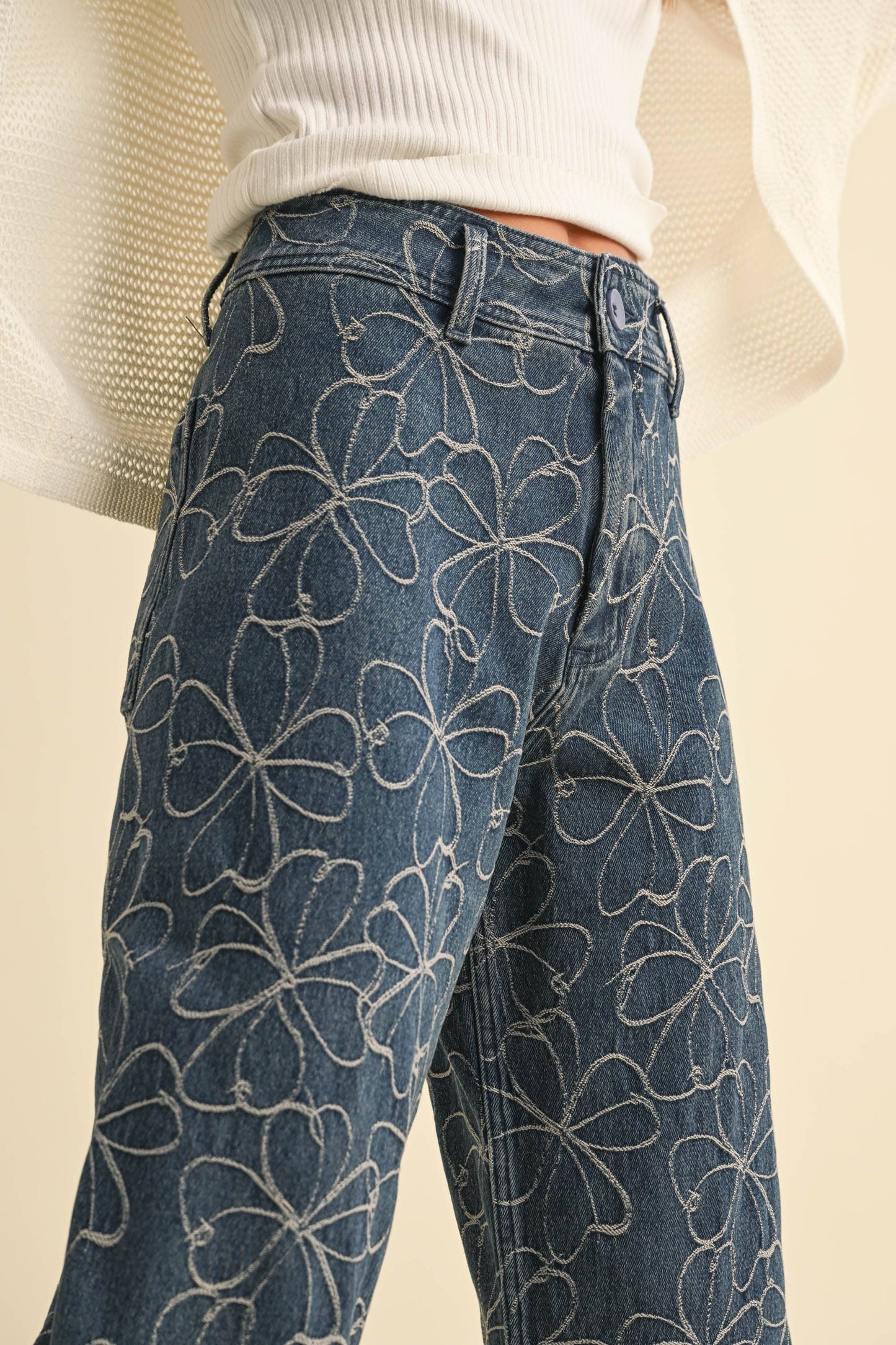 PRE-ORDER Petal Stitch Dark Wash Denim Pants