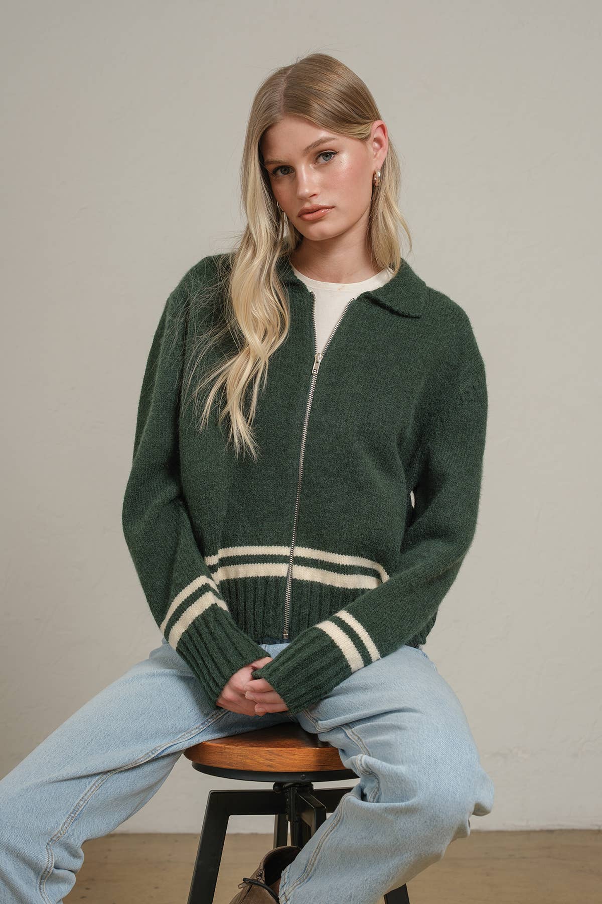 Retro Varsity Zip Knit Jacket
