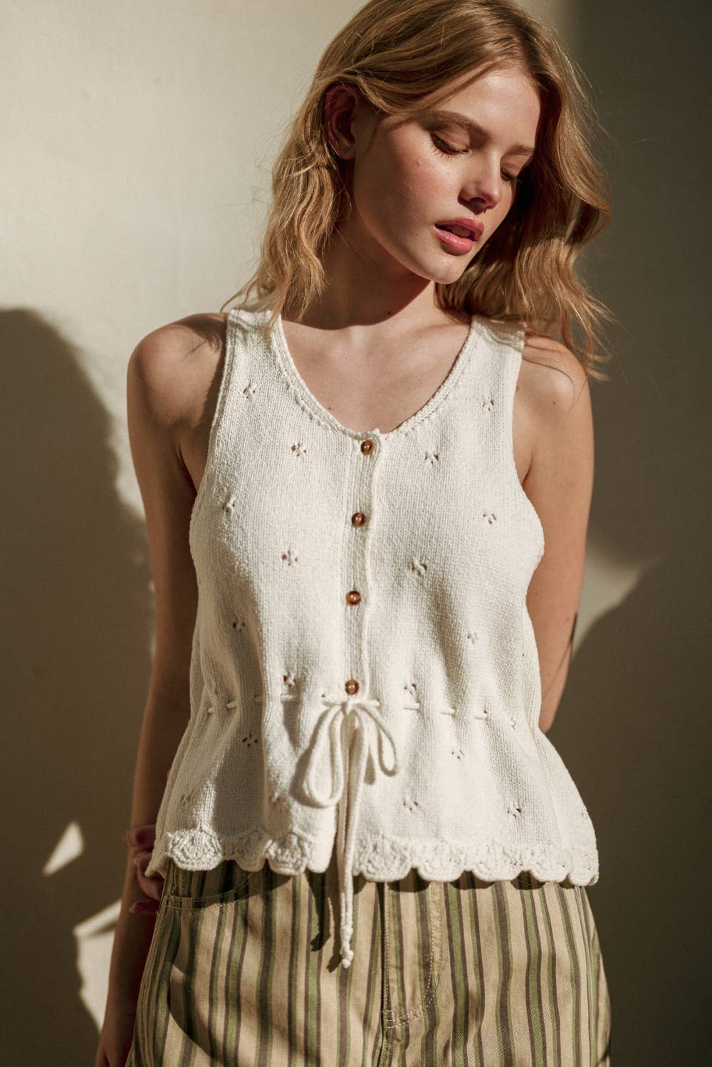 Elise Scalloped Knit Button Top
