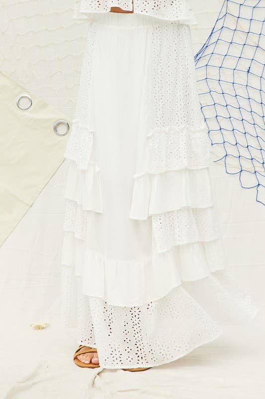 Court Eyelet Ruffle Maxi Skirt