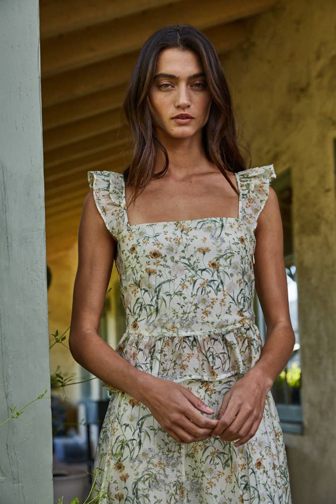 Fly Away Floral Print Ruffle Top
