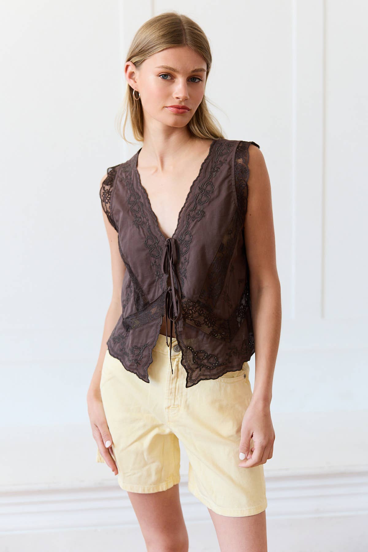 PRE-ORDER That Girl Lace Trim Tie-Front Top