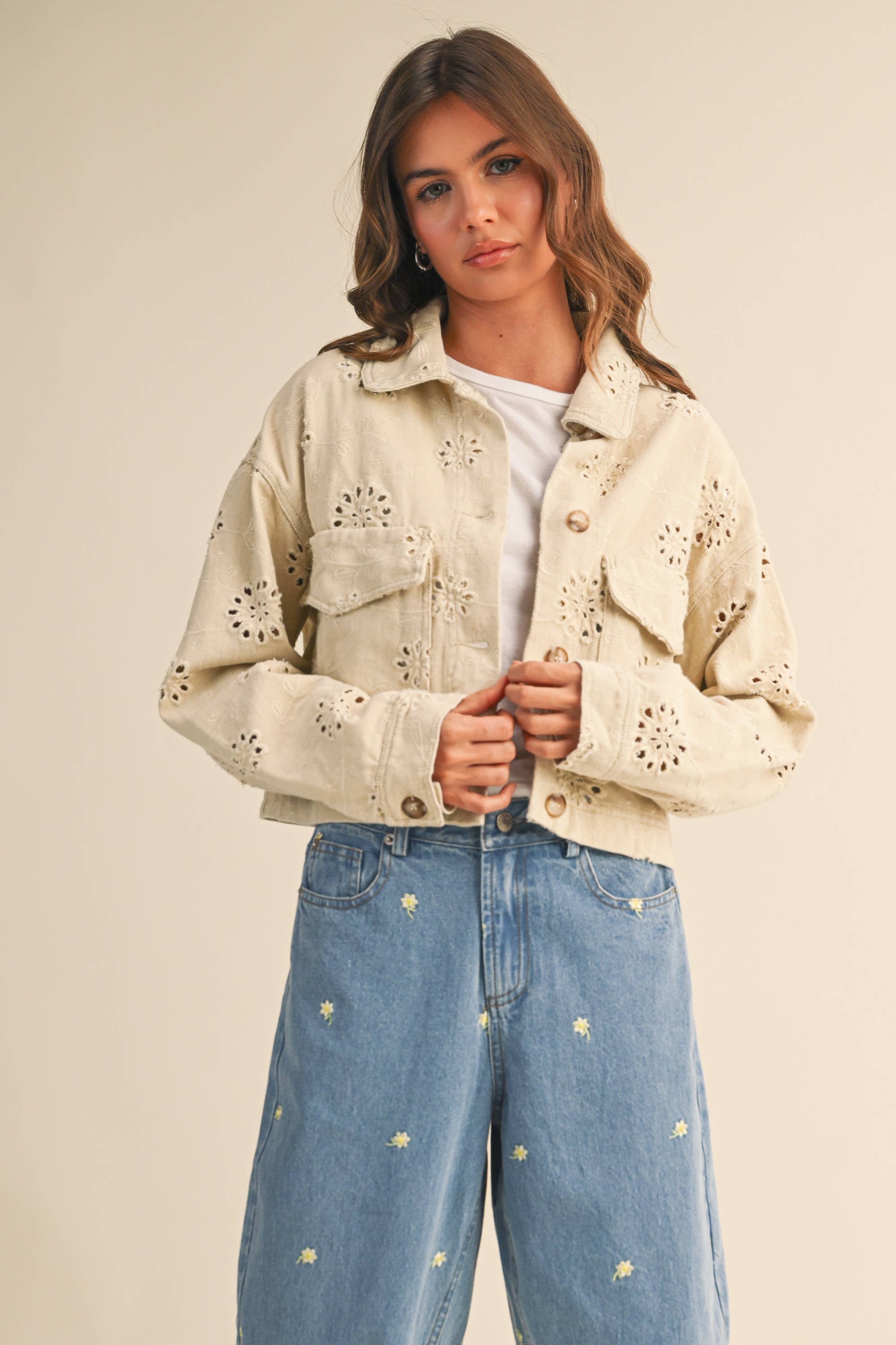 Eyelet Edge Cropped Jacket