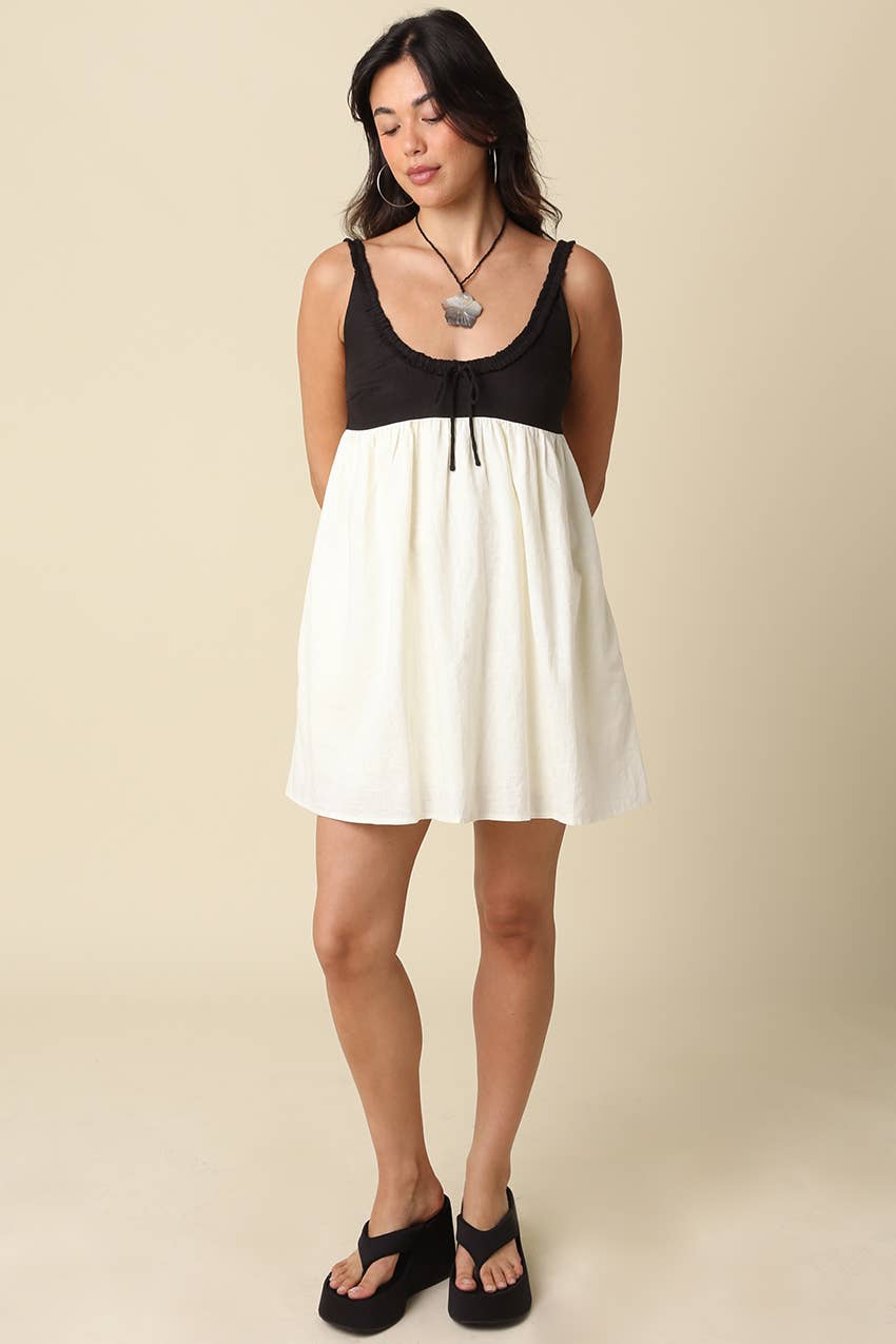 Kamari Contrast Mini Dress in Black & Cream