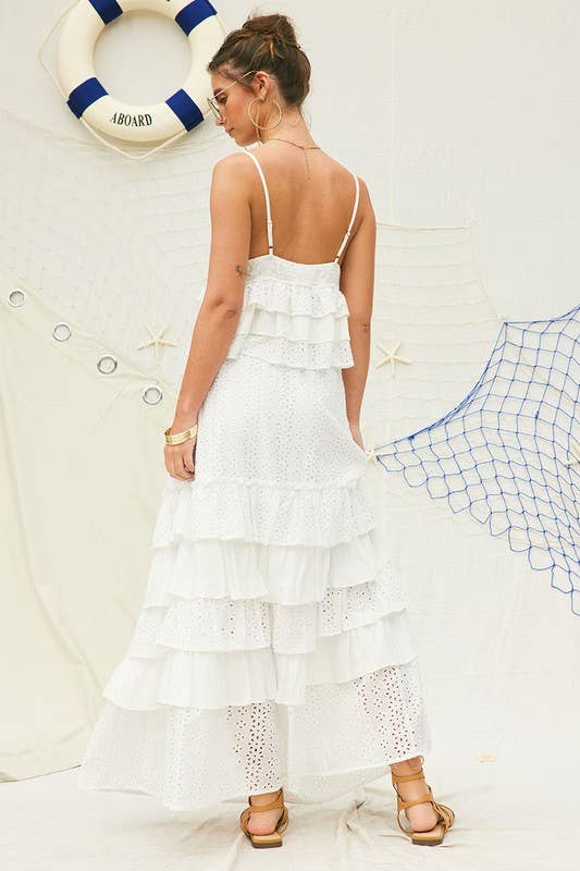Court Eyelet Ruffle Maxi Skirt