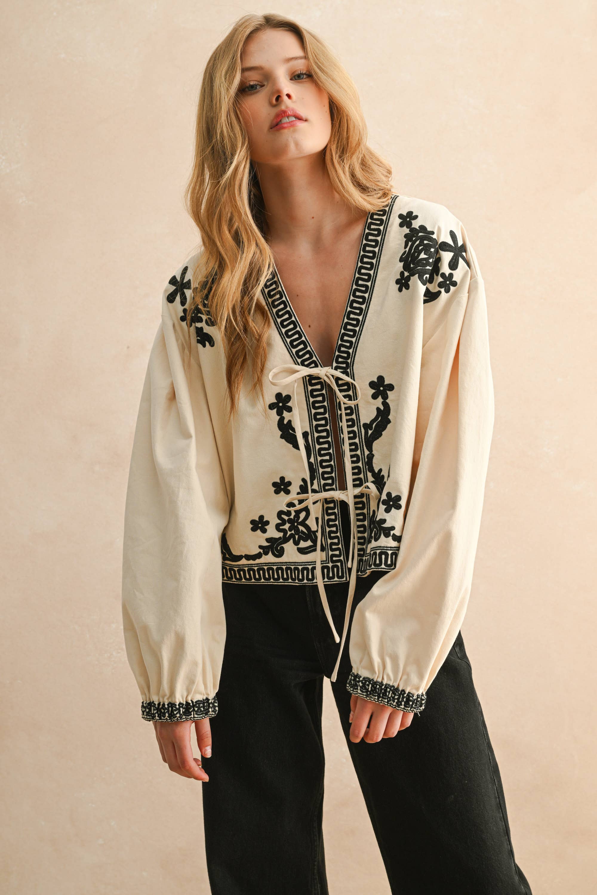 Ophelia Floral Patch Detailed Tie Front Top