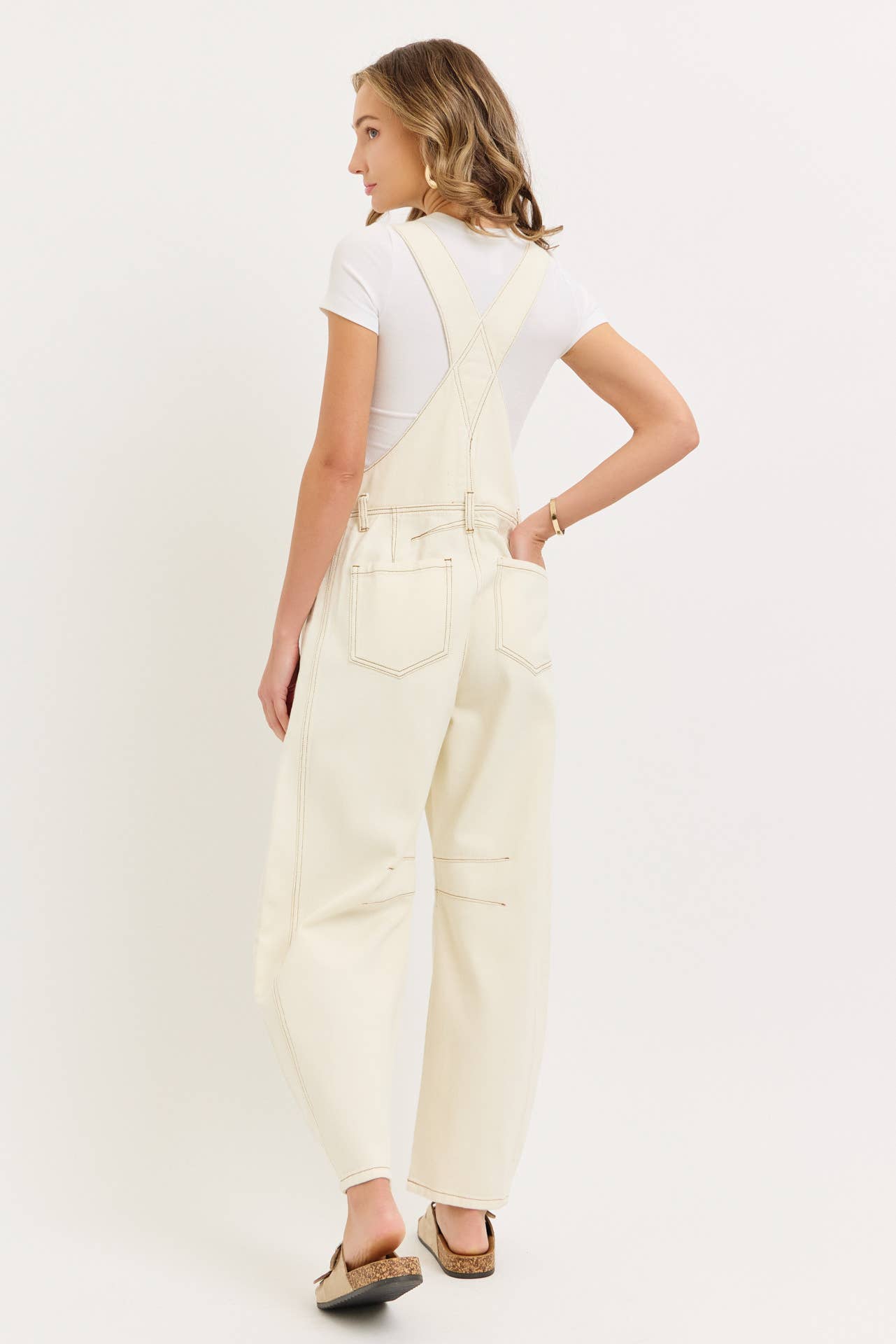 Aiden Barrel Leg Denim Jumpsuit in Milk