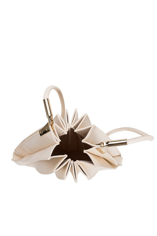 Carrie Pleated Vegan Shoulder Bag in Ivory